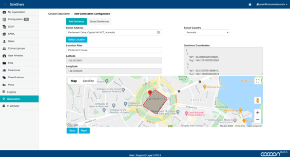 Geofence Admin for Parliment house